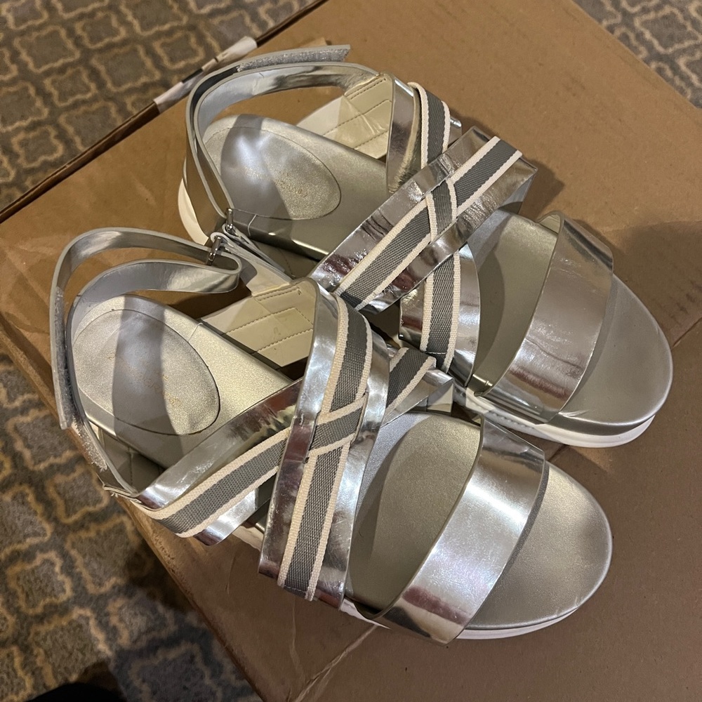 Silver sandals with white foam sole